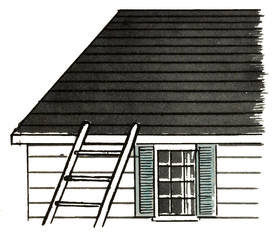 Illustration of a house, roof, and ladder from Relief Society Magazine